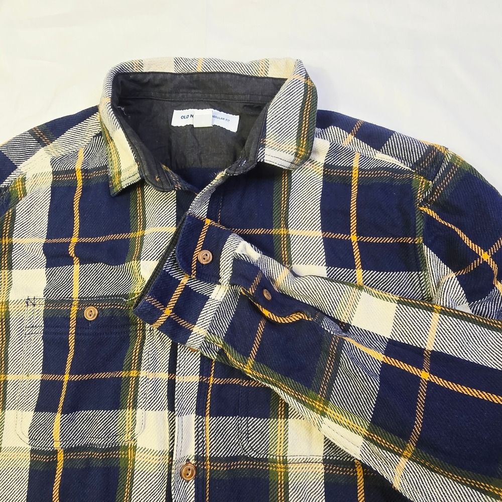 Old Navy Men's Flannel Shirt XL Blue Plaid Long Sleeve Button Down V6
